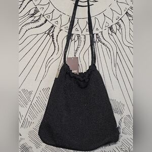 NWT Y2K THE SAK Santa Monica Blk Crochet Double Handle Lightweight Lined Purse